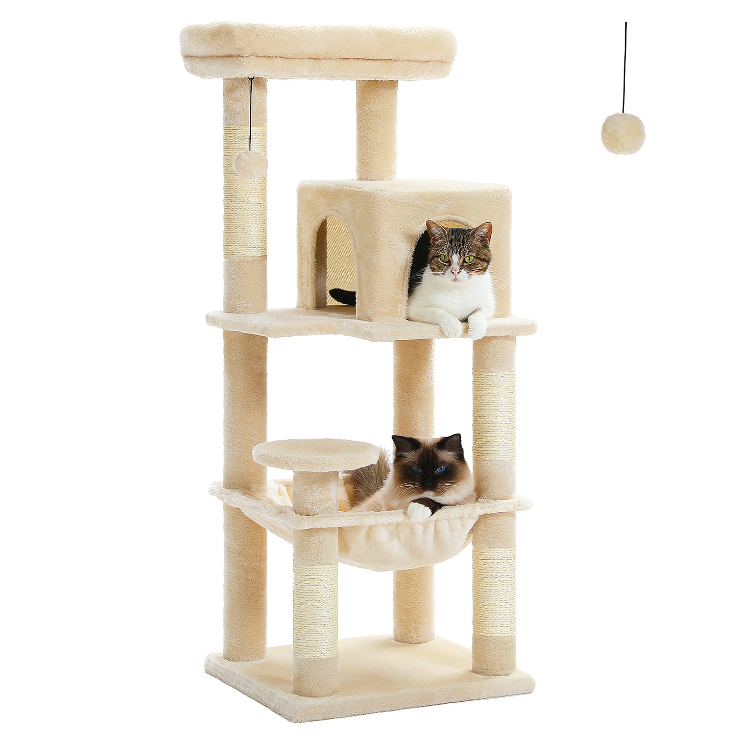 Nagaipet キャットタワー 猫タワー 大型猫 スリム 広いハンモック 爪とぎ おしゃれ 据え置きタイプ 遊び場 多頭飼い 運動不足解消 天然サイザル麻紐 登り降りしやすい 猫ハウス 省スペース 猫ランド AMT0110