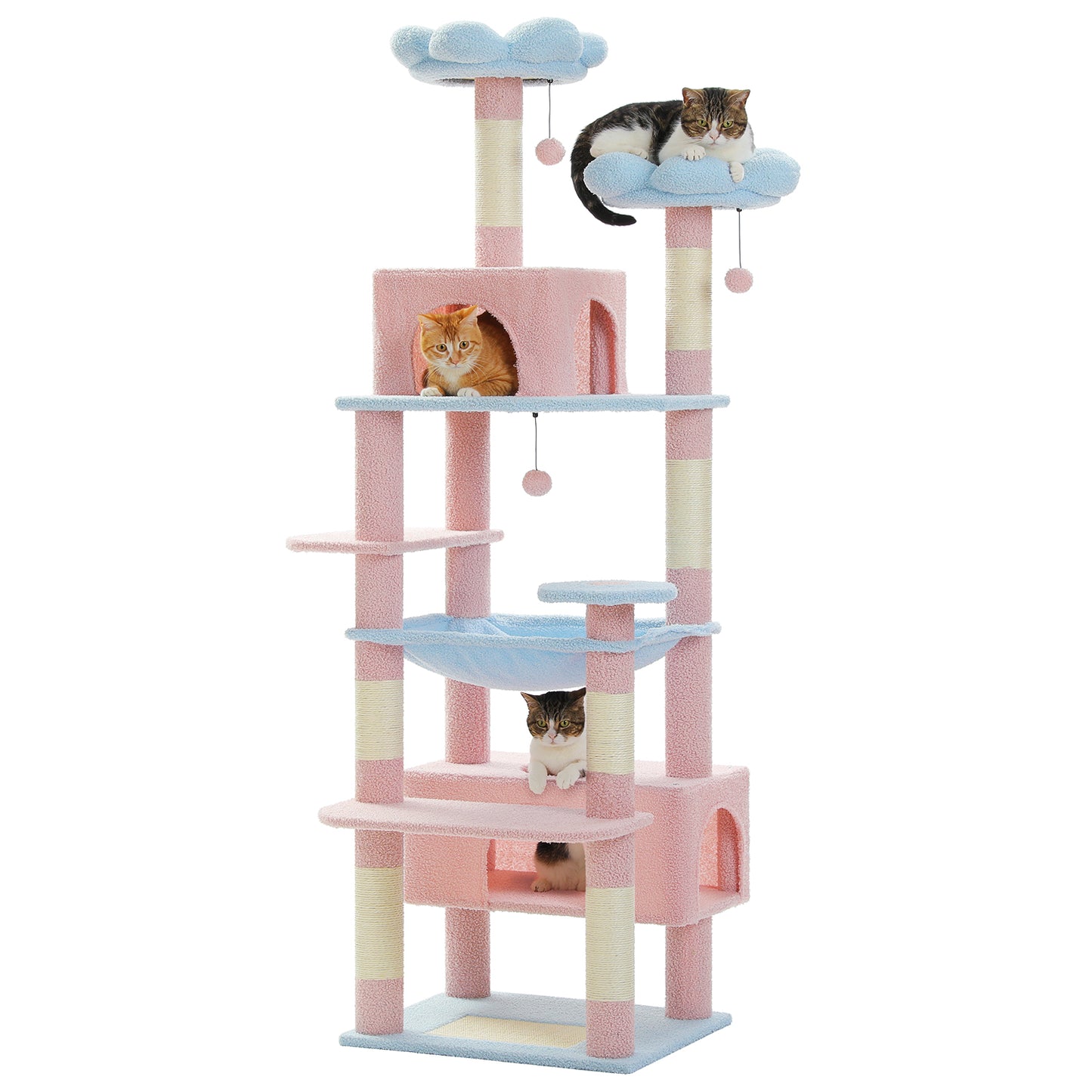 Nagaipet キャットタワー 猫タワー 大型猫用 夏 多頭飼い 丈夫 ハンモック 据え置き スリム ねこ ネコ 麻紐 爪とぎポール 猫のおもちゃ ポンポン 転倒防止ベルト付き 展望台 猫ベッド 運動不足解消