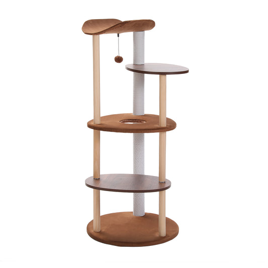 Nagaipet キャットタワー 木製 木目調 スリム 据え置きタイプ 五層 AMT0075