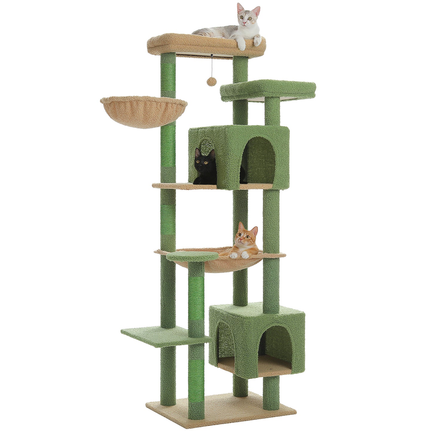 Nagaipet キャットタワー スリム 大型猫用 多頭飼い 猫タワー 据え置き型 コンパクト ハンモック サボテン シンプル 高さ175cm AMT0293