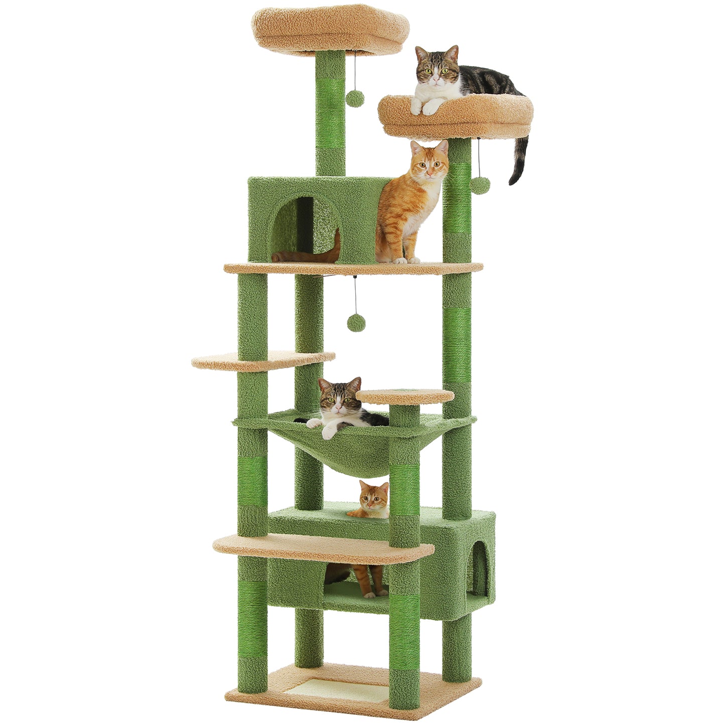 Nagaipet キャットタワー 猫タワー 大型猫用 夏 多頭飼い 丈夫 ハンモック 据え置き スリム ねこ ネコ 麻紐 爪とぎポール 猫のおもちゃ ポンポン 転倒防止ベルト付き 展望台 猫ベッド 運動不足解消