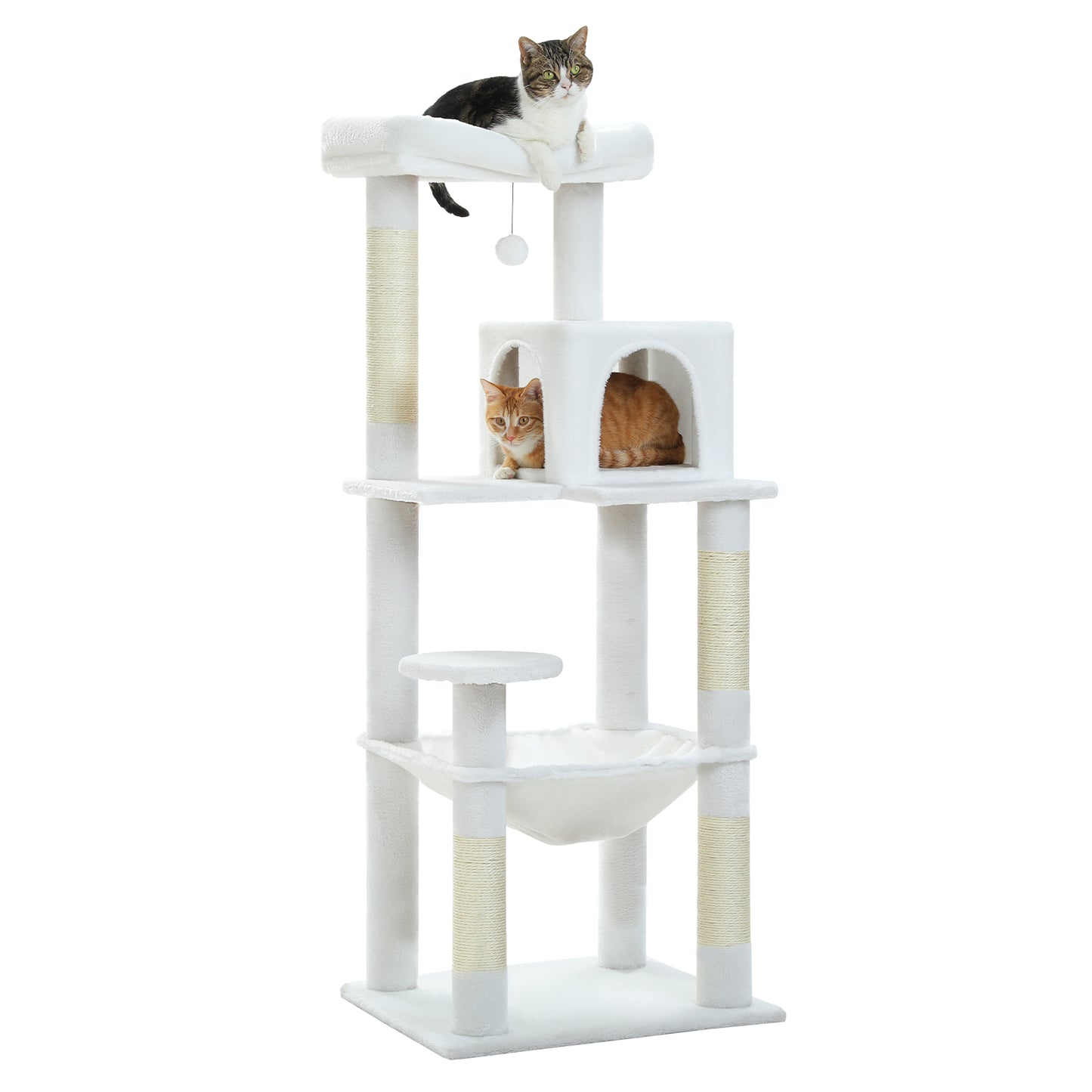 Nagaipet キャットタワー 猫タワー 大型猫 スリム 広いハンモック 爪とぎ おしゃれ 据え置きタイプ 遊び場 多頭飼い 運動不足解消 天然サイザル麻紐 登り降りしやすい 猫ハウス 省スペース 猫ランド AMT0110