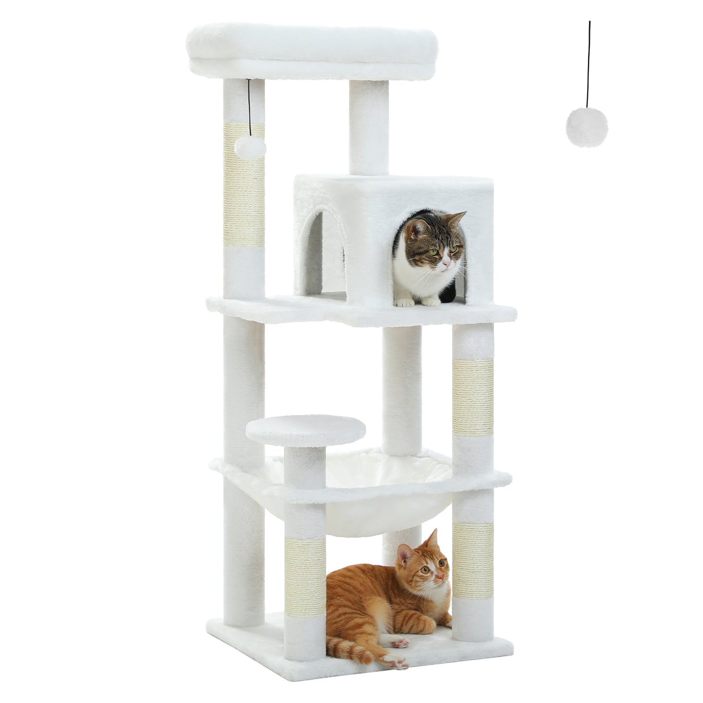 Nagaipet キャットタワー 猫タワー 大型猫 スリム 広いハンモック 爪とぎ おしゃれ 据え置きタイプ 遊び場 多頭飼い 運動不足解消 天然サイザル麻紐 登り降りしやすい 猫ハウス 省スペース 猫ランド AMT0110