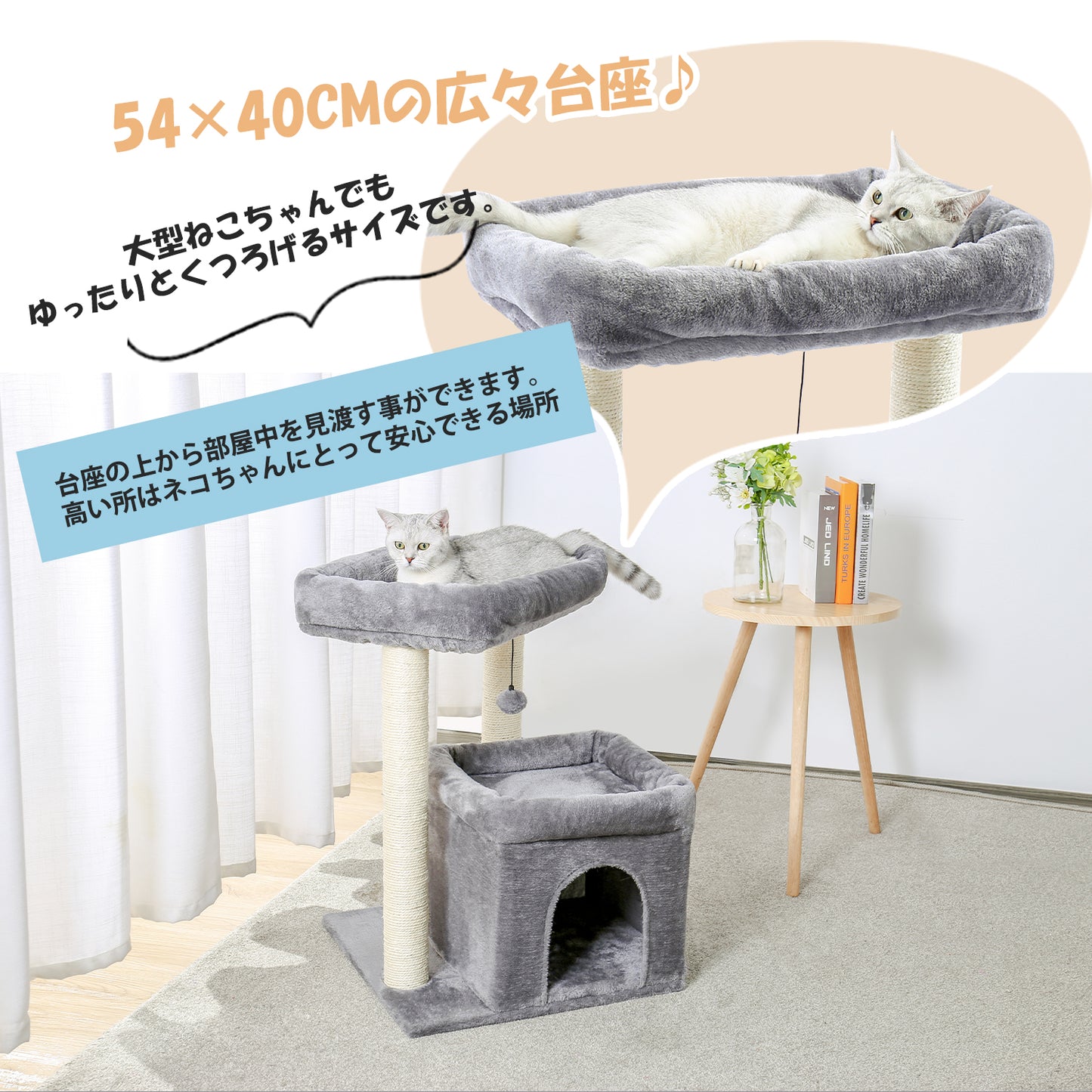Nagaipet キャットタワー 据え置きタイプ 二層 コンパクト 省スペース AMT0028