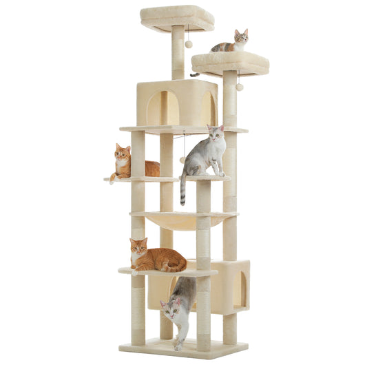 Nagaipet キャットタワー 猫タワー 大型猫用 夏 多頭飼い 丈夫 ハンモック 据え置き スリム ねこ ネコ 麻紐 爪とぎポール 猫のおもちゃ ポンポン 転倒防止ベルト付き 展望台 猫ベッド 運動不足解消