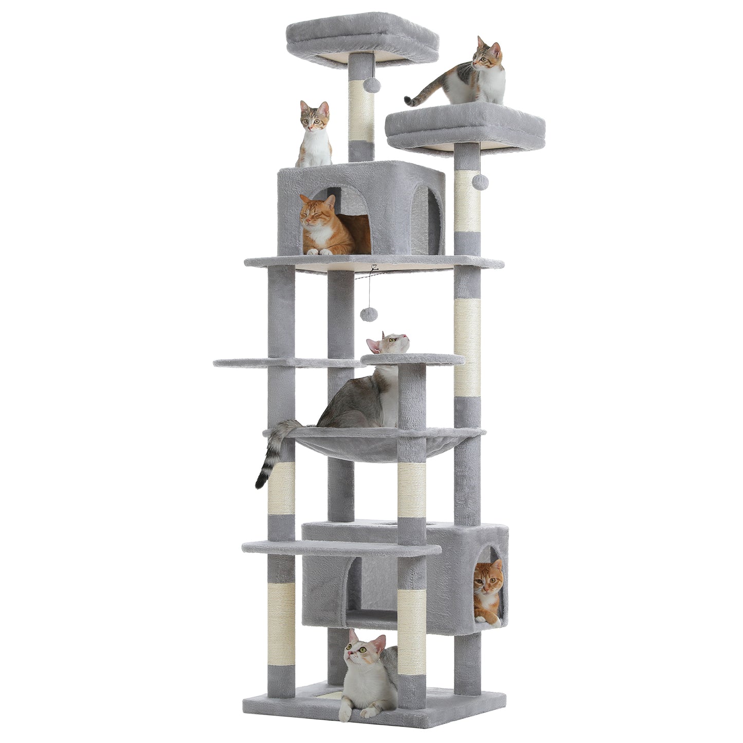 Nagaipet キャットタワー 猫タワー 大型猫用 夏 多頭飼い 丈夫 ハンモック 据え置き スリム ねこ ネコ 麻紐 爪とぎポール 猫のおもちゃ ポンポン 転倒防止ベルト付き 展望台 猫ベッド 運動不足解消