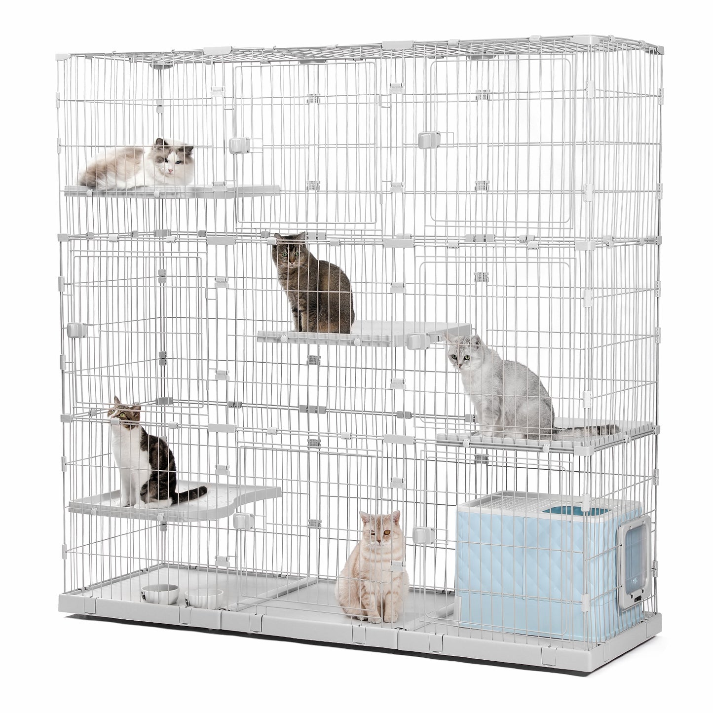 Nagaipet 猫 ケージ 大型 3段 広い 2段 多頭飼い キャットケージ 猫用エンクロージャ キャスター/ローラー 大きい/でかい 増やせる/拡張 ワイド ケージセット メインクーン ラグドール 組み立て簡単 足場 室内飼い