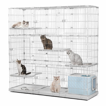 Nagaipet 猫 ケージ 大型 3段 広い 2段 多頭飼い キャットケージ 猫用エンクロージャ キャスター/ローラー 大きい/でかい 増やせる/拡張 ワイド ケージセット メインクーン ラグドール 組み立て簡単 足場 室内飼い