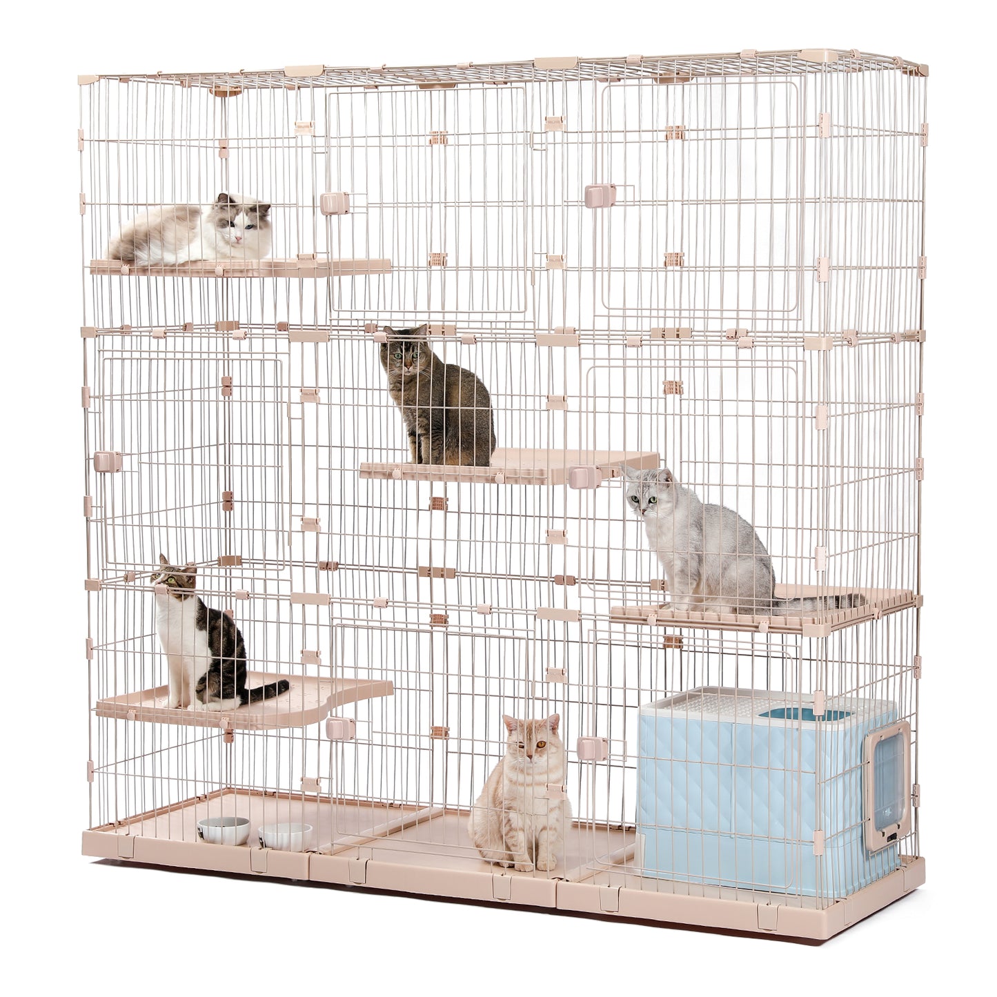 Nagaipet 猫 ケージ 大型 3段 広い 2段 多頭飼い キャットケージ 猫用エンクロージャ キャスター/ローラー 大きい/でかい 増やせる/拡張 ワイド ケージセット メインクーン ラグドール 組み立て簡単 足場 室内飼い