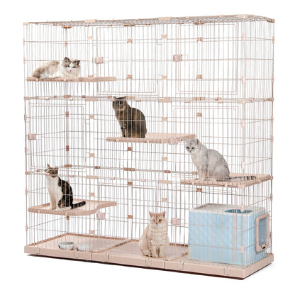 Nagaipet 猫 ケージ 大型 3段 広い 2段 多頭飼い キャットケージ 猫用エンクロージャ キャスター/ローラー 大きい/でかい 増やせる/拡張 ワイド ケージセット メインクーン ラグドール 組み立て簡単 足場 室内飼い