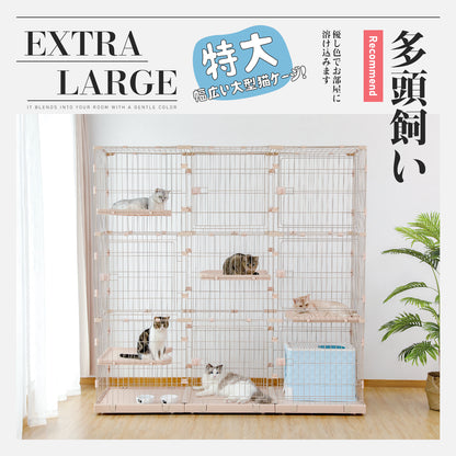 Nagaipet 猫 ケージ 大型 3段 広い 2段 多頭飼い キャットケージ 猫用エンクロージャ キャスター/ローラー 大きい/でかい 増やせる/拡張 ワイド ケージセット メインクーン ラグドール 組み立て簡単 足場 室内飼い