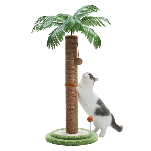Nagaipet 猫 爪研ぎポール ミニ ヤシの木 ココナッツツリー型 ココヤシ 観葉植物 省スペース 爪とぎ おもちゃ 麻縄 天然サイザル 小型キャットタワー 猫タワー コンパクト 小型 ガリガリ 棒 誘い玉 運動不足 ストレス解消 高さ85cm