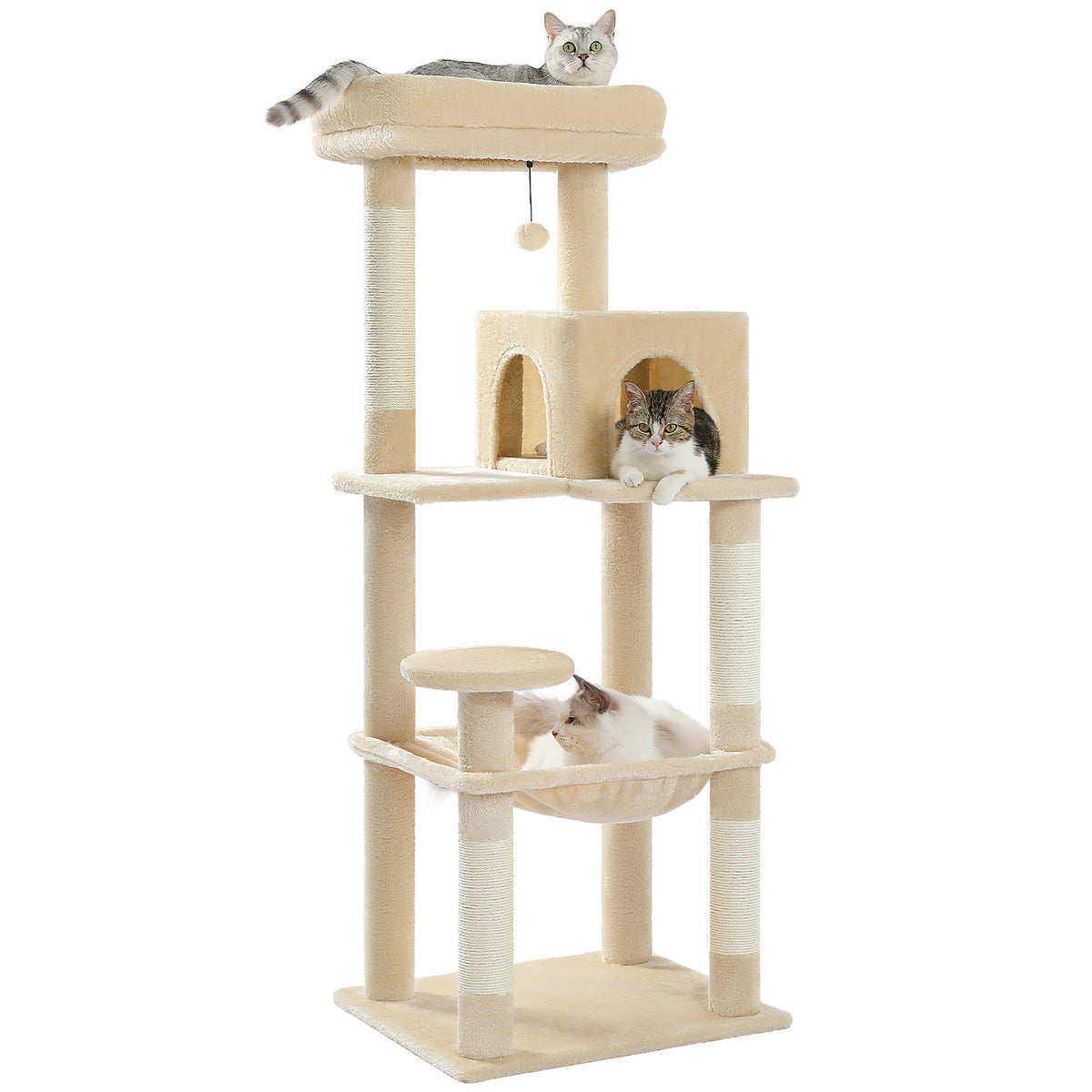 Nagaipet キャットタワー 猫タワー 大型猫 スリム 広いハンモック 爪とぎ おしゃれ 据え置きタイプ 遊び場 多頭飼い 運動不足解消 天然サイザル麻紐 登り降りしやすい 猫ハウス 省スペース 猫ランド AMT0110