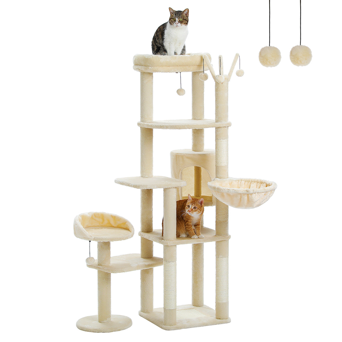 Nagaipet キャットタワー サボテン 花 桜色 スリム 多頭飼い 大型猫用 据え置き おしゃれ 爪とぎポール 猫ハウス ハンモック 猫タワー 運動不足解消 爪研ぎ サイザル麻 ポンポンおもちゃ シンプル かわいい 高さ150cm