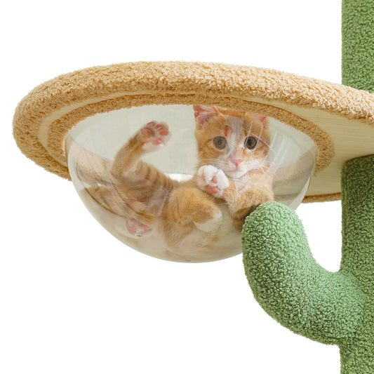 Nagaipet キャットタワー 突っ張り 極太10cm柱 サボテン スリム 太い支柱 猫タワー つっぱり 麻紐 多頭飼い コンパクト ハンモック 爪研ぎ つめとぎ 省スペース 運動不足解消 おもちゃ シンプル かわいい ネジ締め 高さ調整幅205～255cm