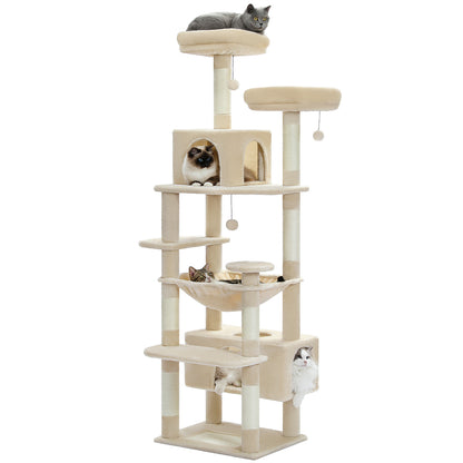 Nagaipet キャットタワー 猫タワー 大型猫用 夏 多頭飼い 丈夫 ハンモック 据え置き スリム ねこ ネコ  麻紐 爪とぎポール 猫のおもちゃ ポンポン 転倒防止ベルト付き 展望台 猫ベッド 運動不足解消