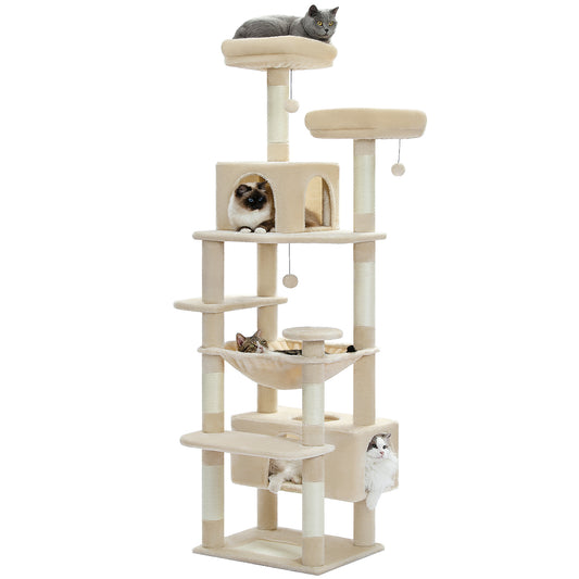 Nagaipet キャットタワー 猫タワー 大型猫用 夏 多頭飼い 丈夫 ハンモック 据え置き スリム ねこ ネコ  麻紐 爪とぎポール 猫のおもちゃ ポンポン 転倒防止ベルト付き 展望台 猫ベッド 運動不足解消