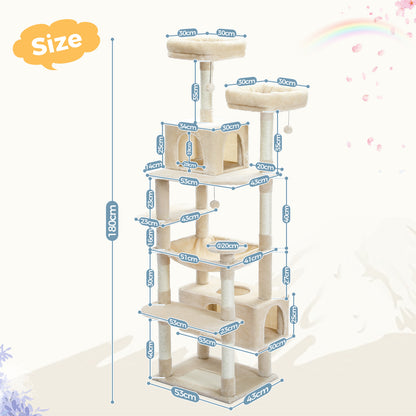 Nagaipet キャットタワー 猫タワー 大型猫用 夏 多頭飼い 丈夫 ハンモック 据え置き スリム ねこ ネコ  麻紐 爪とぎポール 猫のおもちゃ ポンポン 転倒防止ベルト付き 展望台 猫ベッド 運動不足解消