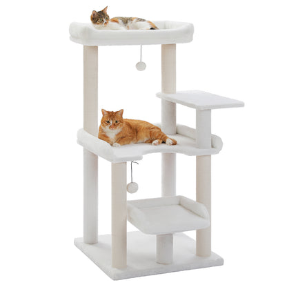 Nagaipet キャットタワー 猫タワー スリム シニア猫 ネコ 低い 安定感重視 省スペース 大型猫用 シンプル おしゃれ ねこ 多頭飼い 運動不足解消 猫爪研ぎ 麻紐 猫ベッド おもちゃ 巨大土台 据え置き 置き型 組立簡単 人気 多色 高さ113cm