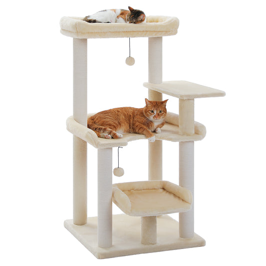 Nagaipet キャットタワー 猫タワー スリム シニア猫 ネコ 低い 安定感重視 省スペース 大型猫用 シンプル おしゃれ ねこ 多頭飼い 運動不足解消 猫爪研ぎ 麻紐 猫ベッド おもちゃ 巨大土台 据え置き 置き型 組立簡単 人気 多色 高さ113cm