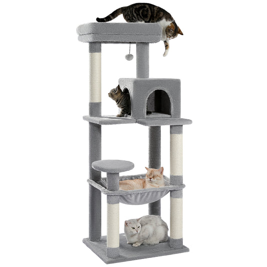 Nagaipet キャットタワー 猫タワー 大型猫 スリム 広いハンモック 爪とぎ おしゃれ 据え置きタイプ 遊び場 多頭飼い 運動不足解消 天然サイザル麻紐 登り降りしやすい 猫ハウス 省スペース 猫ランド AMT0110