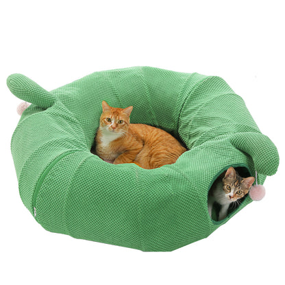 Nagaipet 猫トンネルベッド 猫用 おもちゃ 大型 ドーナツ 丸型 サボテン 花 3way 折りたたみ 人気 可愛い 組み立て自由 収納簡単 丈夫 省スペース 多頭飼い 一人遊び ポンポン 猫遊宅 ストレス発散 運動不足 小型犬 うさぎ サボテン色