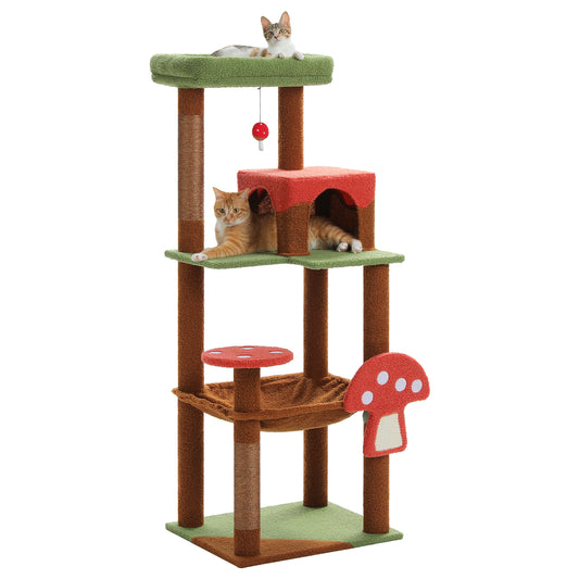 Nagaipet キャットタワー 猫タワー 大型猫 スリム 広いハンモック 爪とぎ おしゃれ 据え置きタイプ 遊び場 多頭飼い 運動不足解消 天然サイザル麻紐 登り降りしやすい 猫ハウス 省スペース 猫ランド AMT0110