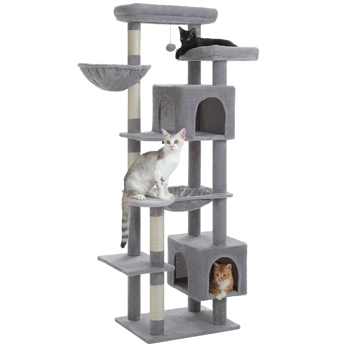 Nagaipet キャットタワー スリム 大型猫用 多頭飼い 猫タワー 据え置き型 コンパクト ハンモック サボテン シンプル 高さ175cm AMT0293