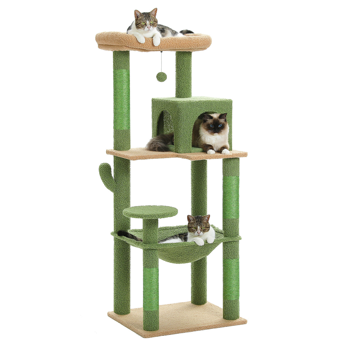 Nagaipet キャットタワー 猫タワー 大型猫 スリム 広いハンモック 爪とぎ おしゃれ 据え置きタイプ 遊び場 多頭飼い 運動不足解消 天然サイザル麻紐 登り降りしやすい 猫ハウス 省スペース 猫ランド AMT0110