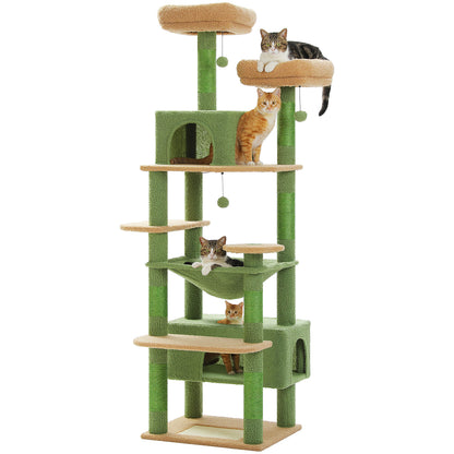 Nagaipet キャットタワー 猫タワー 大型猫用 夏 多頭飼い 丈夫 ハンモック 据え置き スリム ねこ ネコ  麻紐 爪とぎポール 猫のおもちゃ ポンポン 転倒防止ベルト付き 展望台 猫ベッド 運動不足解消