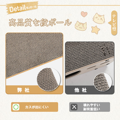 Nagaipet 爪とぎハウス 爪研ぎ 猫 ダンボールハウス トンネル ボックス 組み立て式 高強度 高密度 木製 紙箱 キャットハウス 猫用品 猫のおもちゃ付属 コンパクト 収納簡単 省スペース 通気性 テレビ型 猫耳出入り口 かわいい 長持ち 耐荷重 20kg