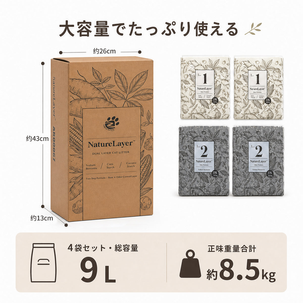 Nagaipet キャットリター 4袋セット キャッサバ砂×2・ベントナイト×2 自由に配合できる猫砂