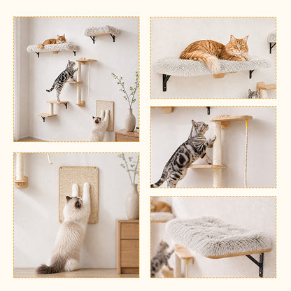 Nagaipet キャットウォーク キャットタワー 壁掛け 木製 DIY 五つセット 省スペース 棚 猫ステップ 爪とぎ 滑り止めマット 多機能 運動不足 ストレス解消 インテリア リビング 寝室用 組み立て お手入れ簡単 耐荷重15kg！