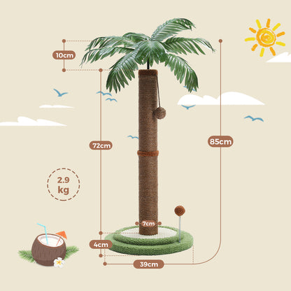 Nagaipet 猫 爪研ぎポール ミニ ヤシの木 ココナッツツリー型 ココヤシ 観葉植物 省スペース 爪とぎ おもちゃ 麻縄 天然サイザル 小型キャットタワー 猫タワー コンパクト 小型 ガリガリ 棒 誘い玉 運動不足 ストレス解消 高さ85cm
