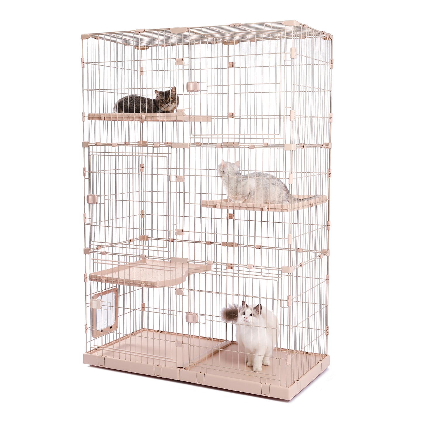 Nagaipet 猫 ケージ 大型 3段 広い 2段 多頭飼い キャットケージ 猫用エンクロージャ キャスター/ローラー 大きい/でかい 増やせる/拡張 ワイド ケージセット メインクーン ラグドール 組み立て簡単 足場 室内飼い