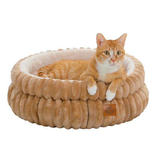 Nagaipet ペットベッド ドーナツ型 犬用 猫用 ベッド 洗える ペットクッション マット 高反発 ふわふわ 滑り止め オールシーズン 冬 小型犬 洗える ペット用ベッド 50x50x23cm ブラウン グレー