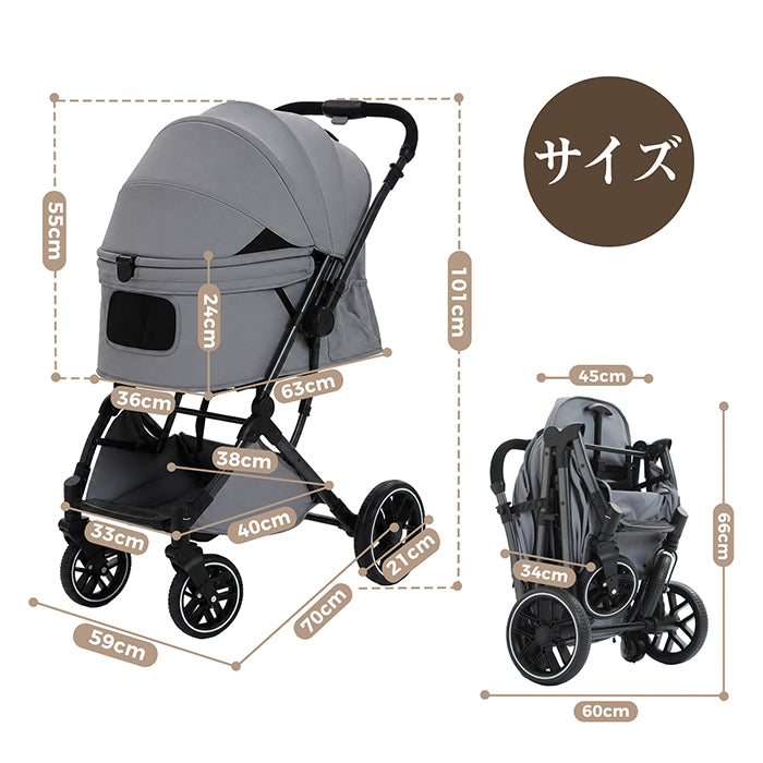 Nagaipet ペットカート 対面式 ペットバギー 犬用 猫用 多頭飼い ワンタッチ 折りたたみ 軽量 前輪360°回転 耐荷重30kg 対面式切り替え対応 小型犬・中型犬・猫兼用 多頭飼い対応大型キャビン 前輪360°回転＆ブレーキ付き